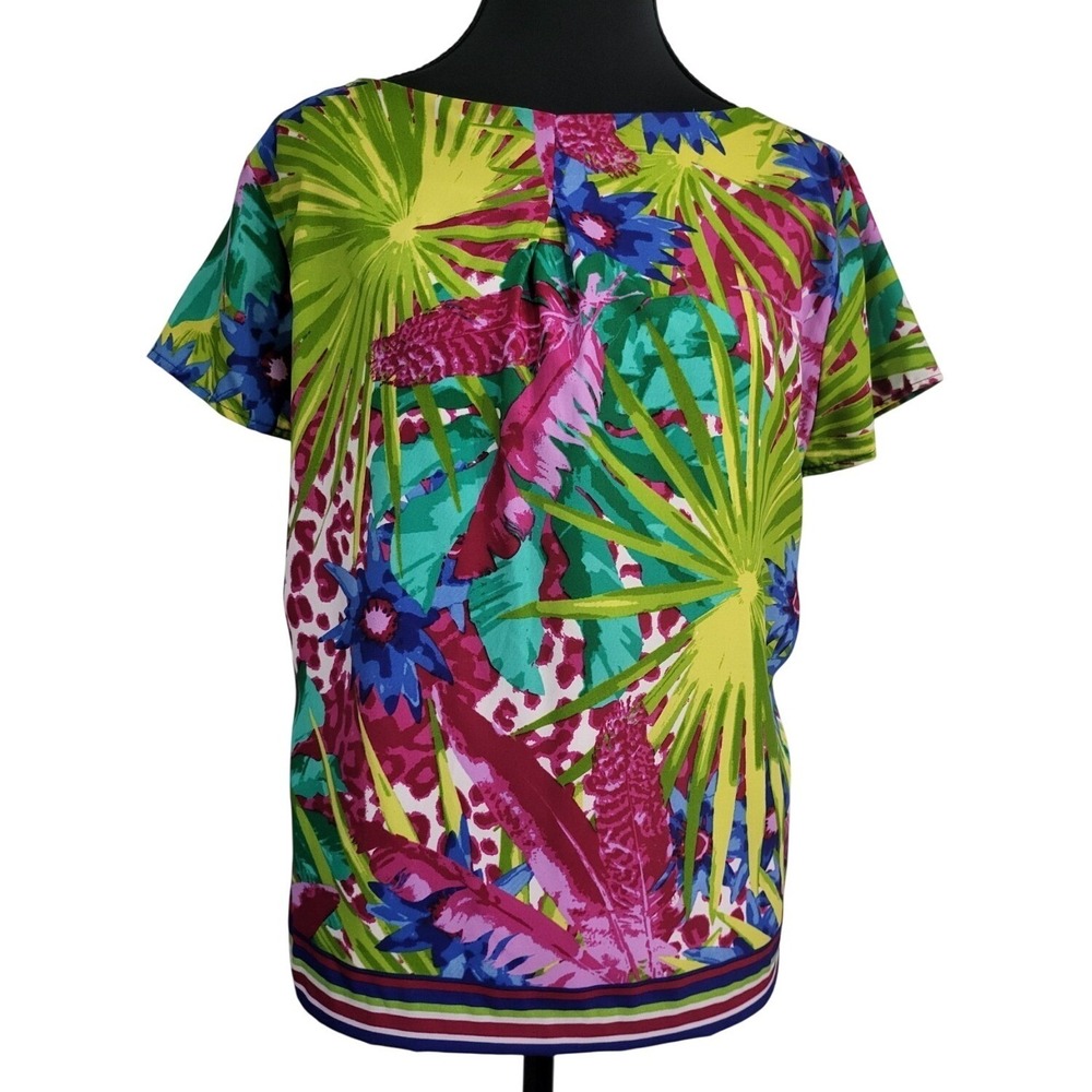 Rafaella Women's Tropical Print Short Sleeve Blouse Colorful Floral Top Size M‎